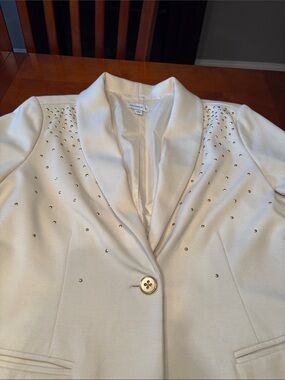 Susan Graver Ivory Blazer with Gold Stud Detailing